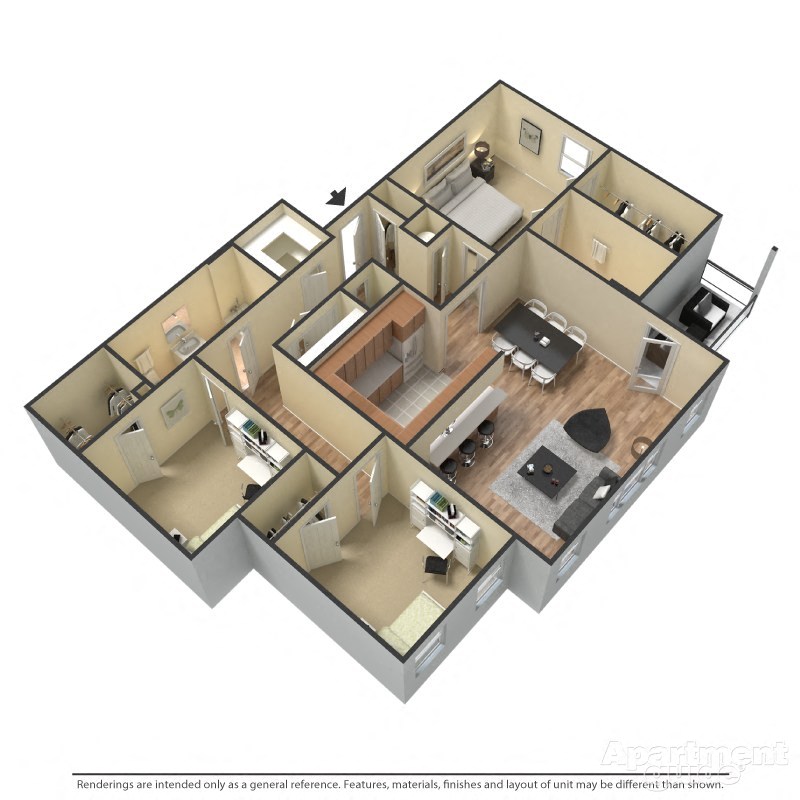 Floor plan for 3 beds, 2 baths, 1337 sqft